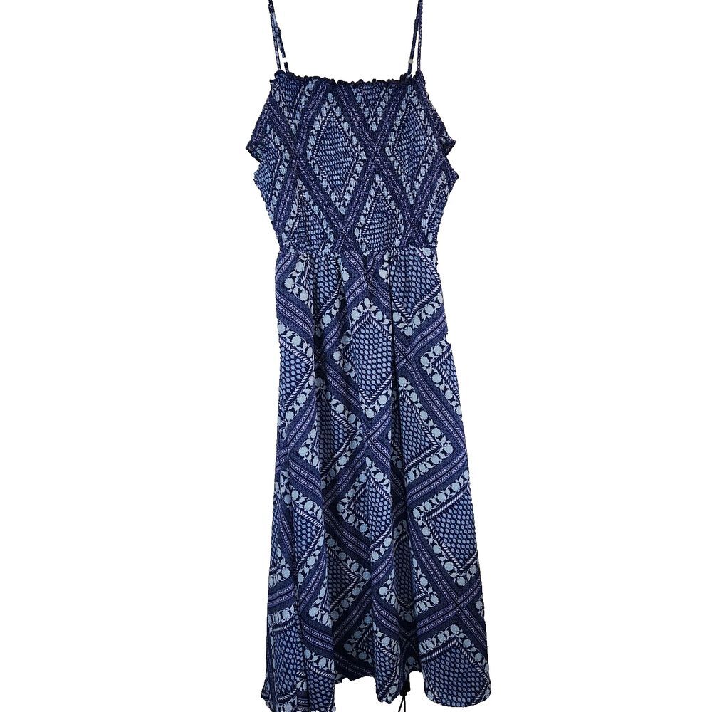 Blue‎ Spaghetti Strap Long Maxi Shirred Flowing Lined Casual Dress size XL 15-18
